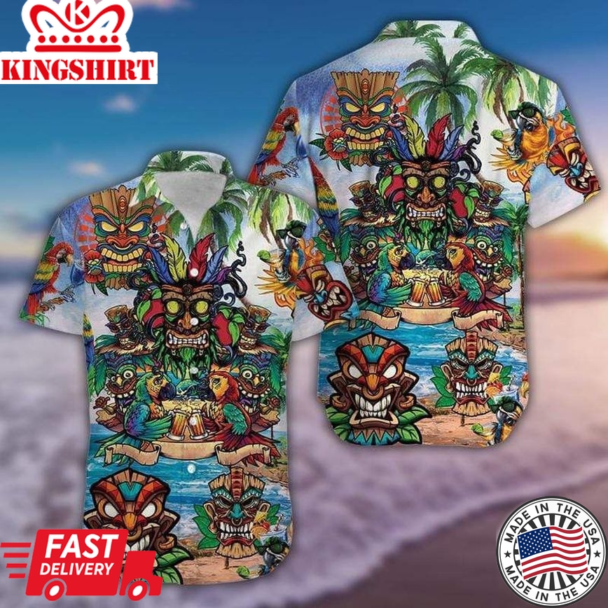 Tiki On The Beach Trendy Hawaiian Shirt