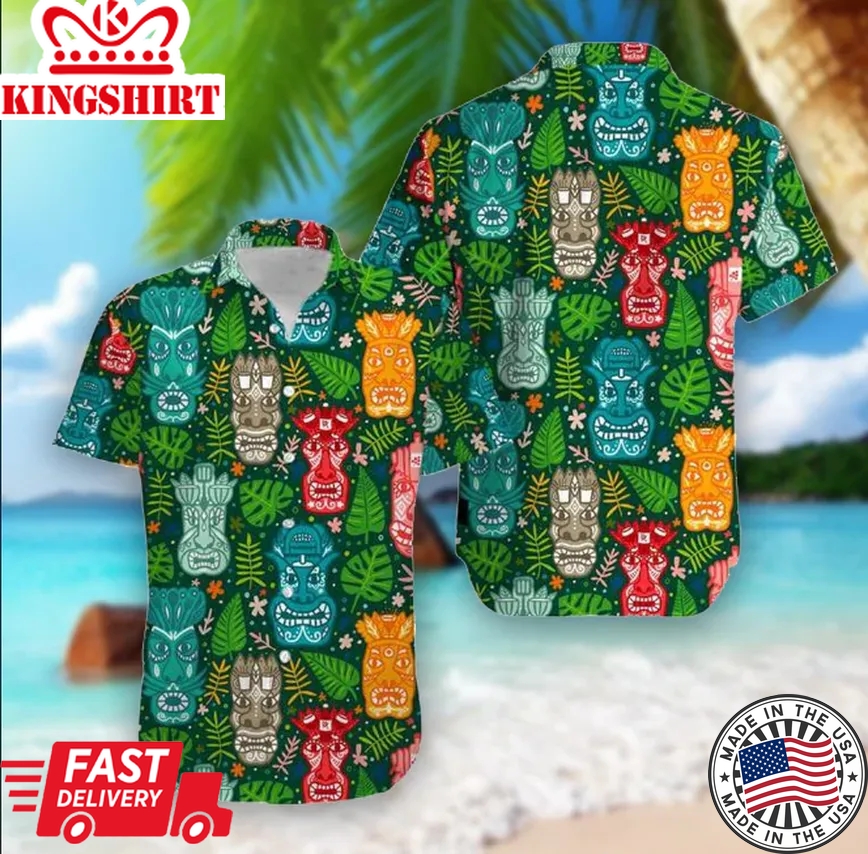 Tiki Tropical Green Aloha Trendy Hawaiian Shirt