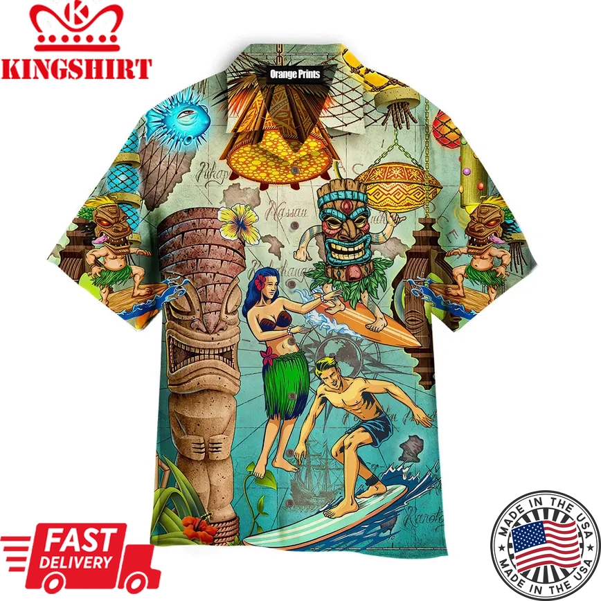 Tiki Tropical Surfing Beach Trendy Hawaiian Shirt