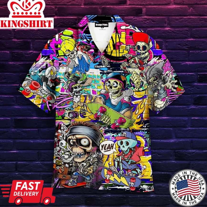 Time To Ride Skull Skateboarding Graffiti Trendy Hawaiian Shirt For