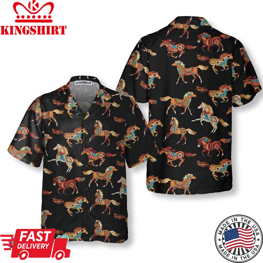 Timeless Treasure Horse Aztec Pattern Native American Hawaiian Shirt, Unique Native American Indian Shirt