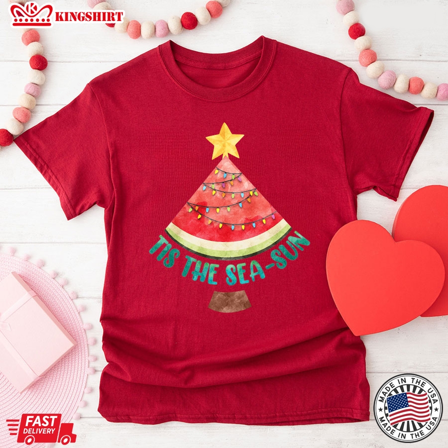 Tis The Sea-sun Watermelon Xmas Tree Merry Christmas T-Shirt