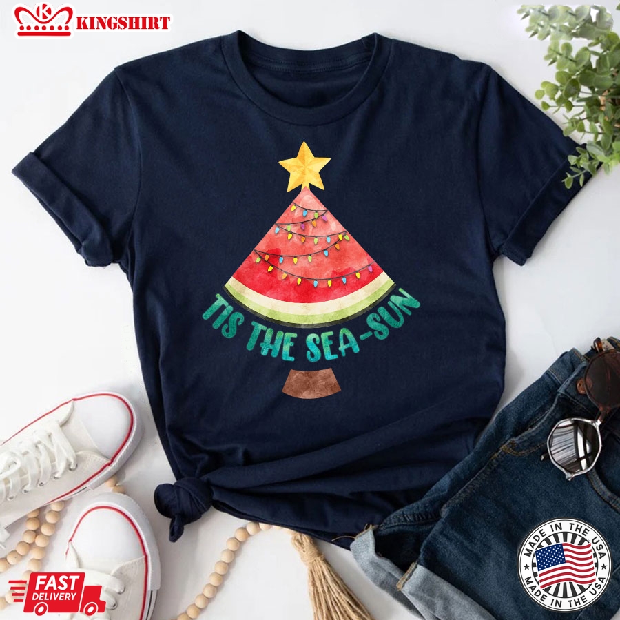 Tis The Sea-sun Watermelon Xmas Tree Merry Christmas T-Shirt