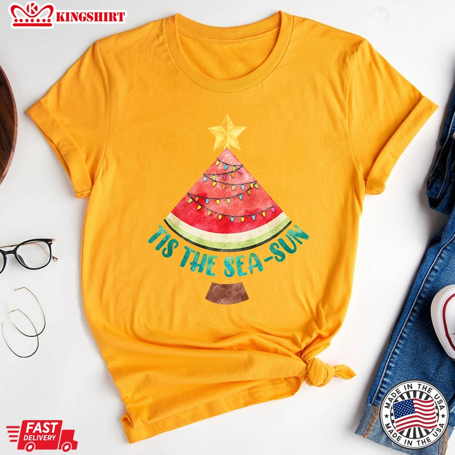 Tis The Sea-sun Watermelon Xmas Tree Merry Christmas T-Shirt