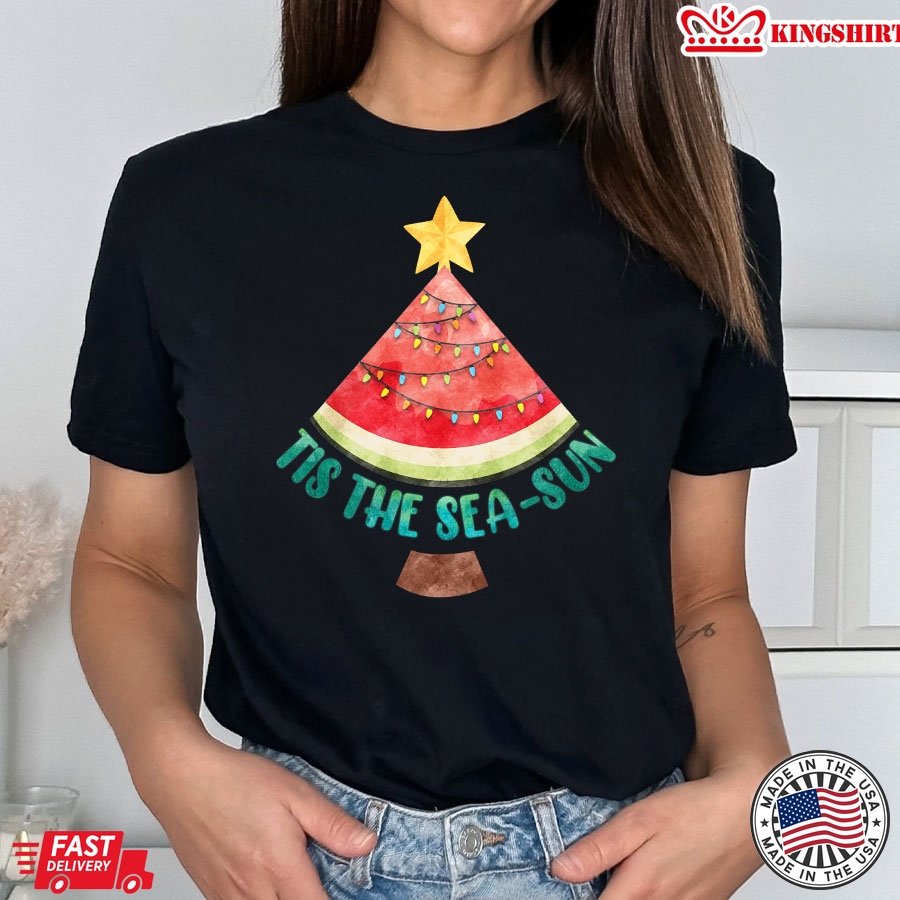 Tis The Sea-sun Watermelon Xmas Tree Merry Christmas T-Shirt