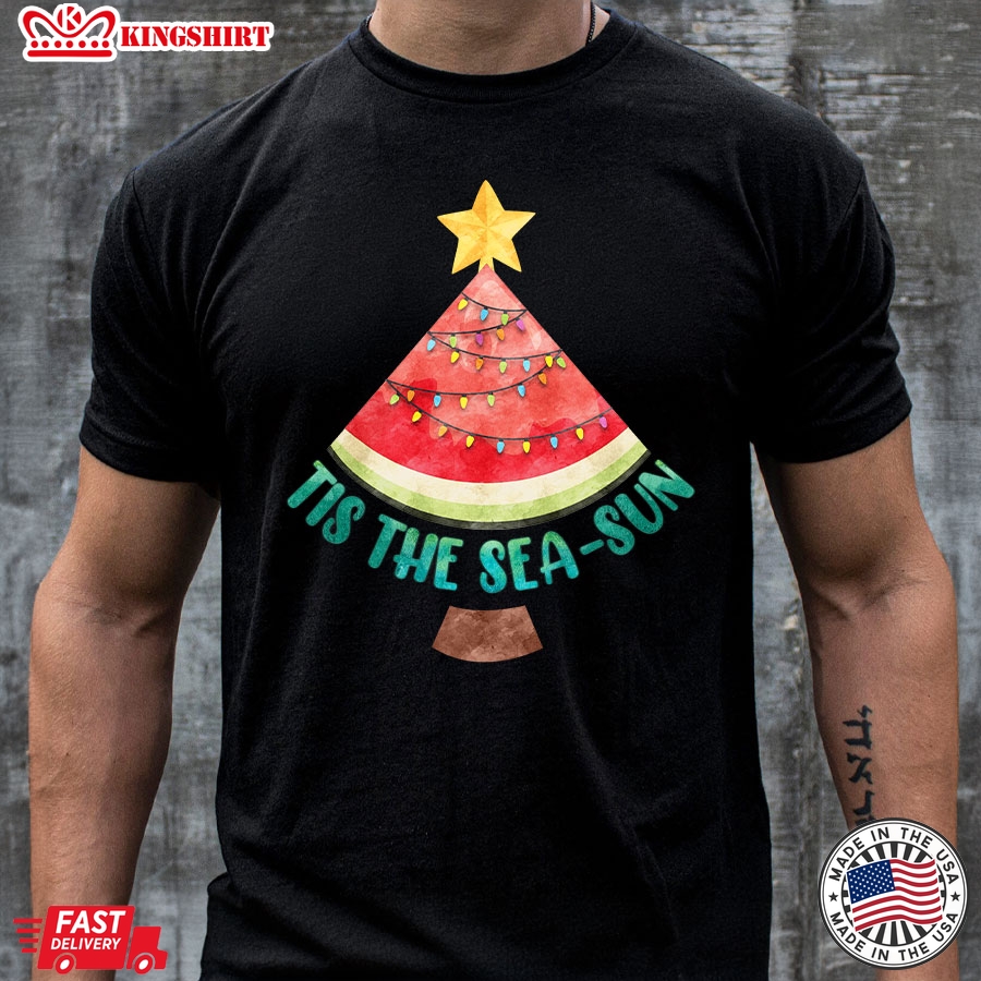 Tis The Sea-sun Watermelon Xmas Tree Merry Christmas T-Shirt