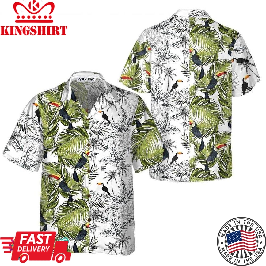 Toucan & Palm Branches Hawaiian Shirt, Tropical Toucan Shirt For Adults, Cool Toucan Print Shirt