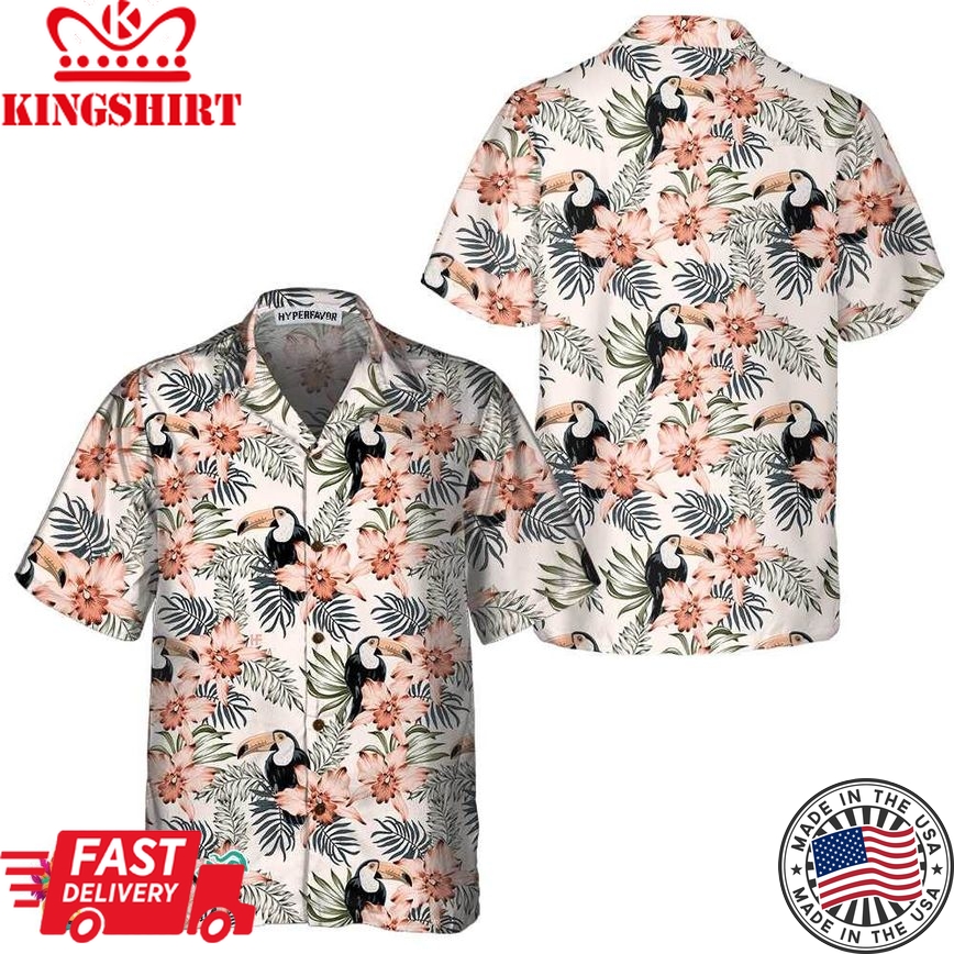 Toucan And Pink Orchid Flowers Toucan Hawaiian Shirt, Floral Toucan Shirt For Men And Women