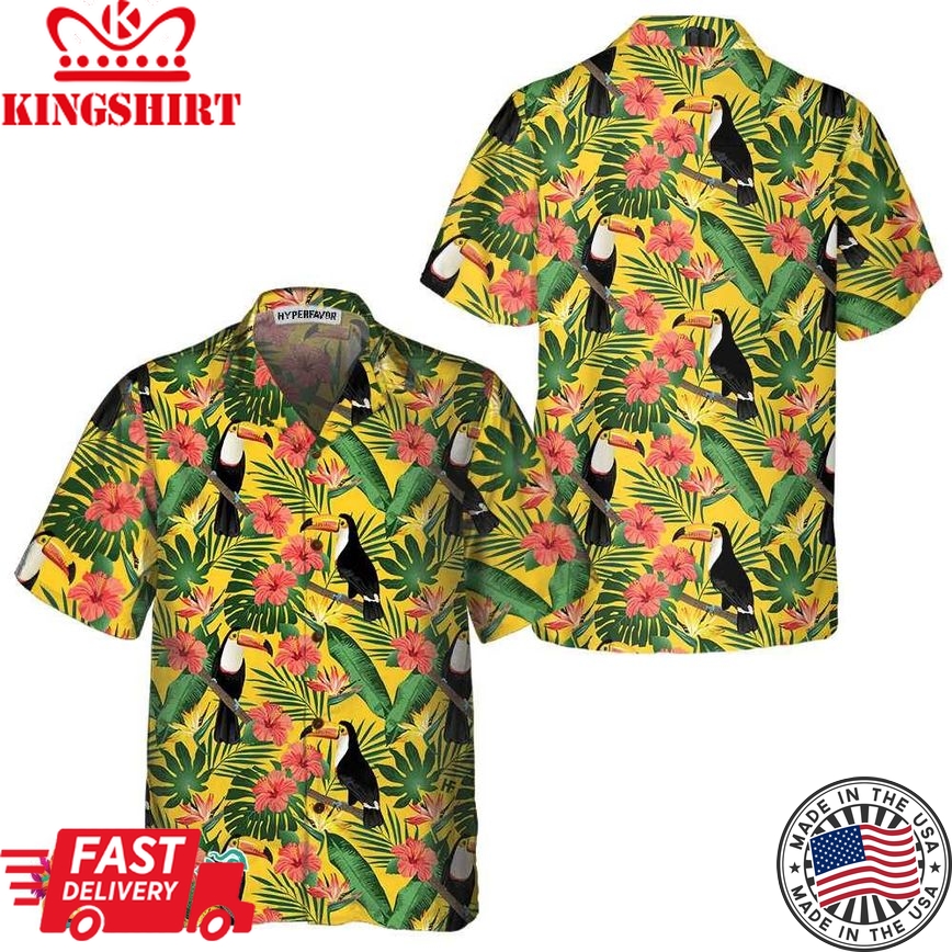 Toucan Birds And Palm Leaves Hawaiian Shirt, Tropical Toucan Shirt, Toucan Print Shirt For Men & Women