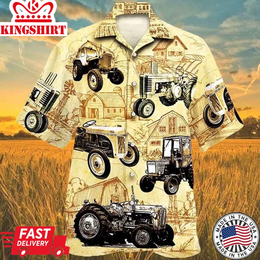 Tractor Farm Vintage Hawaii Trendy Hawaiian Shirt, Farm Clothing Trendy Hawaiian Shirt