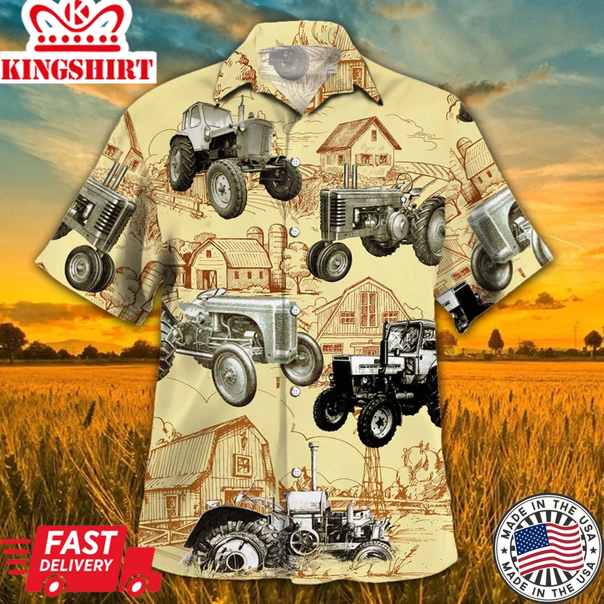 Tractor Farm Vintage Trendy Hawaiian Shirt, Animal Farm Tractor Men Trendy Hawaiian Shirts For Men, Women