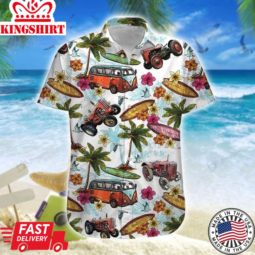 Tractor Hawaiian Theme All Printed 3D Trendy Hawaiian Shirt