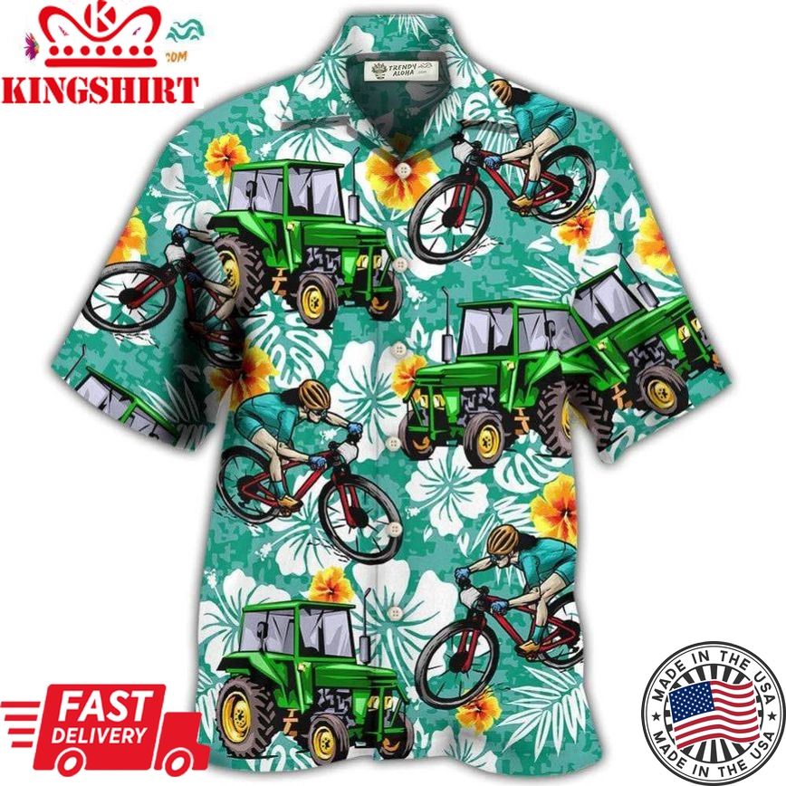 Tractor I Like Tractors And Mountain Biking Hawaiian Shirt