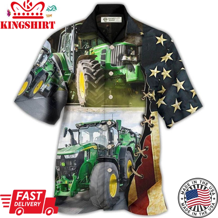 Tractor Independence Day Green Tractor Us Flag Hawaiian Shirt