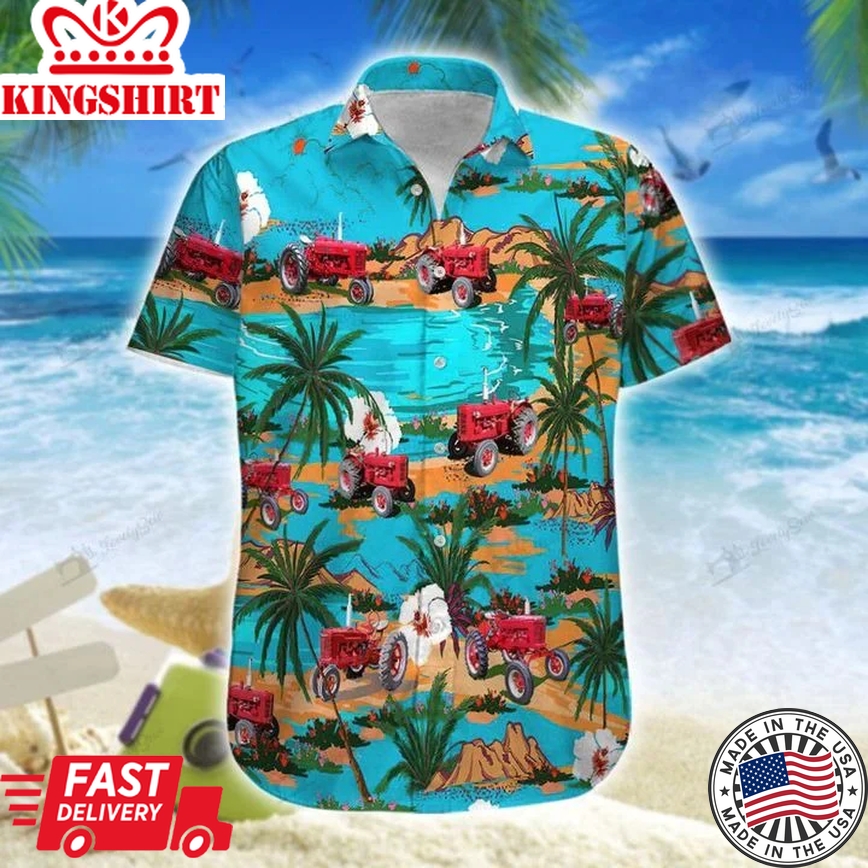 Tractor On The Beach All Printed 3D Short-Sleeve Trendy Hawaiian Shirt For Men, Women