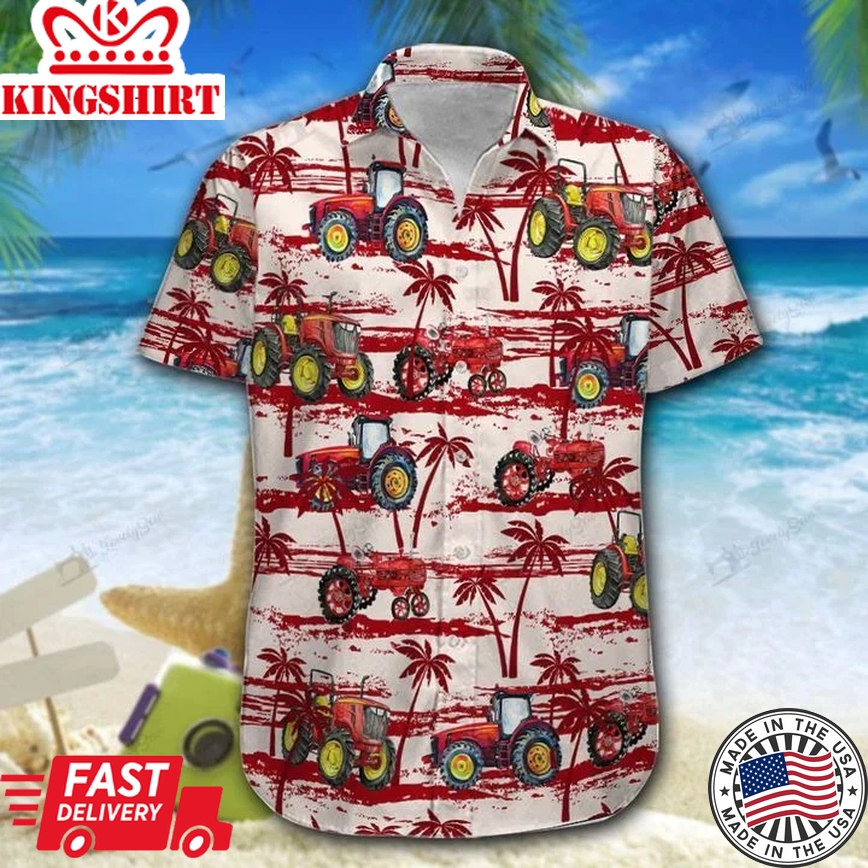 Tractor Red All Printed 3D Trendy Hawaiian Shirt, Summer Gift For Men And Women