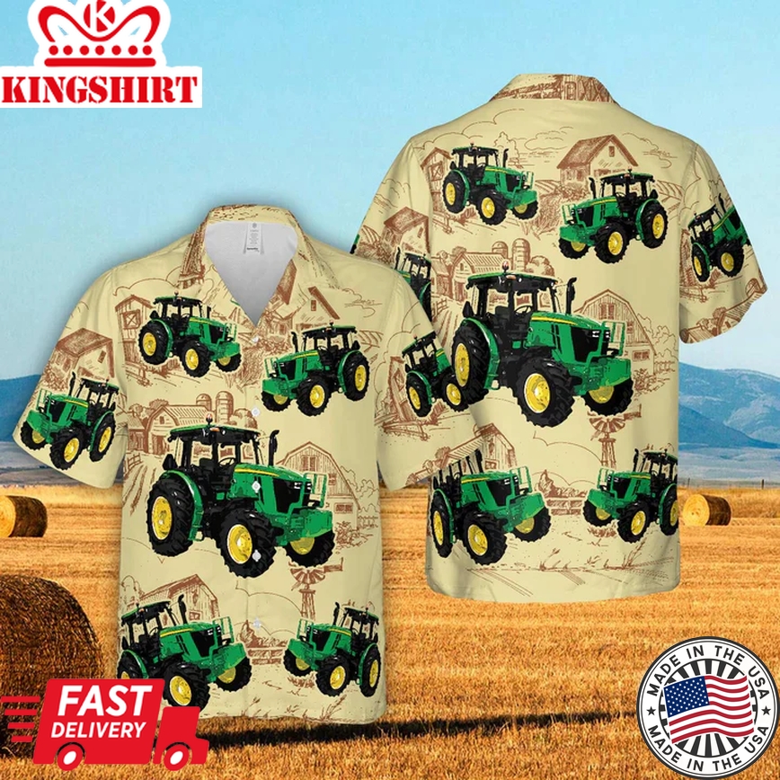 Tractors Farm Drawing Trendy Hawaiian Shirt, Trendy Hawaiian Shirt Farm Lovers For Men And Woman Clothing For Summer