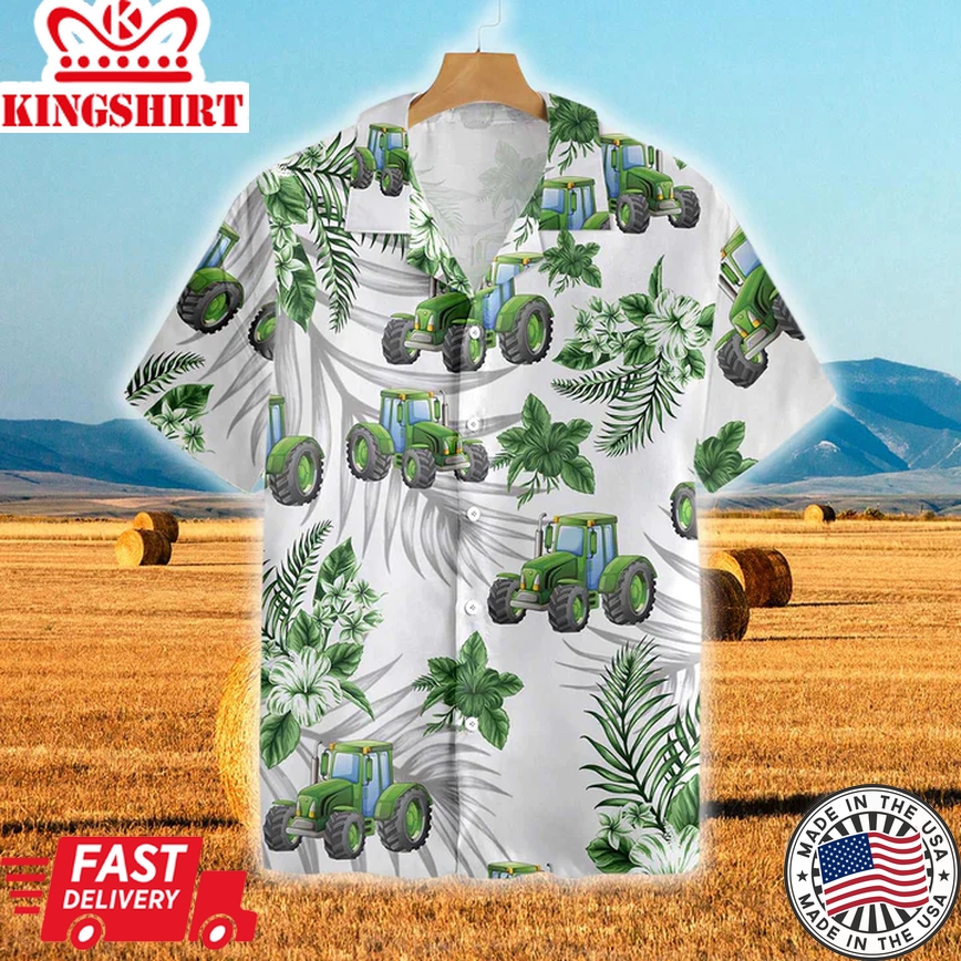 Tractors Green Hibiscus All Over Printed 3D Trendy Hawaiian Shirt