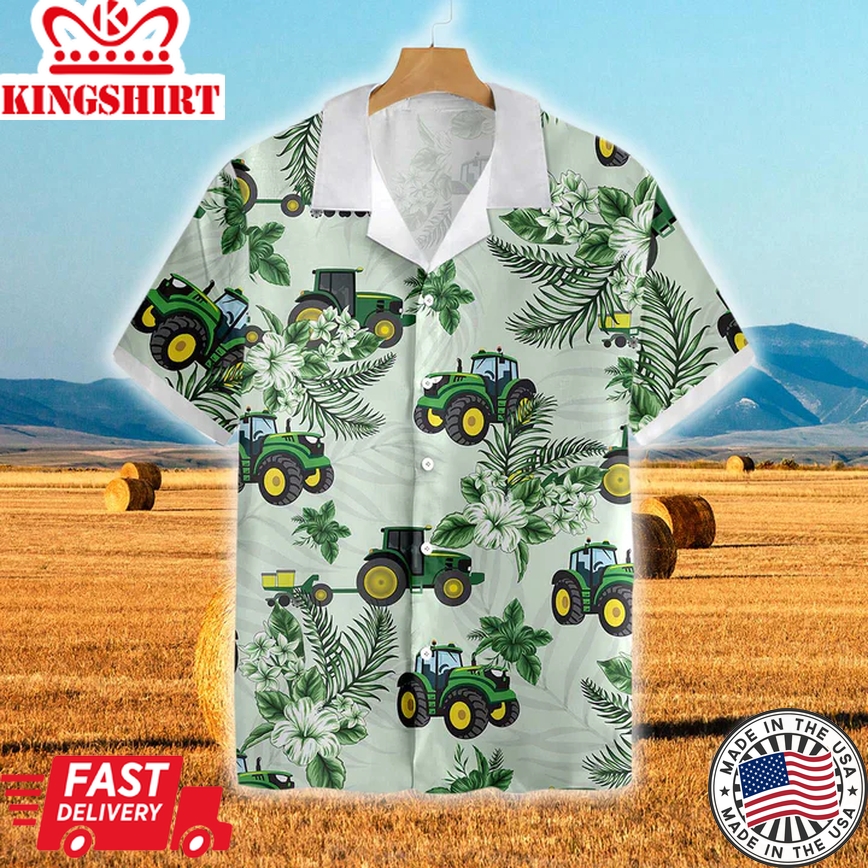 Tractors Green Hibiscus All Over Printed 3D Trendy Hawaiian Shirt, Summer Gift For Men And Women