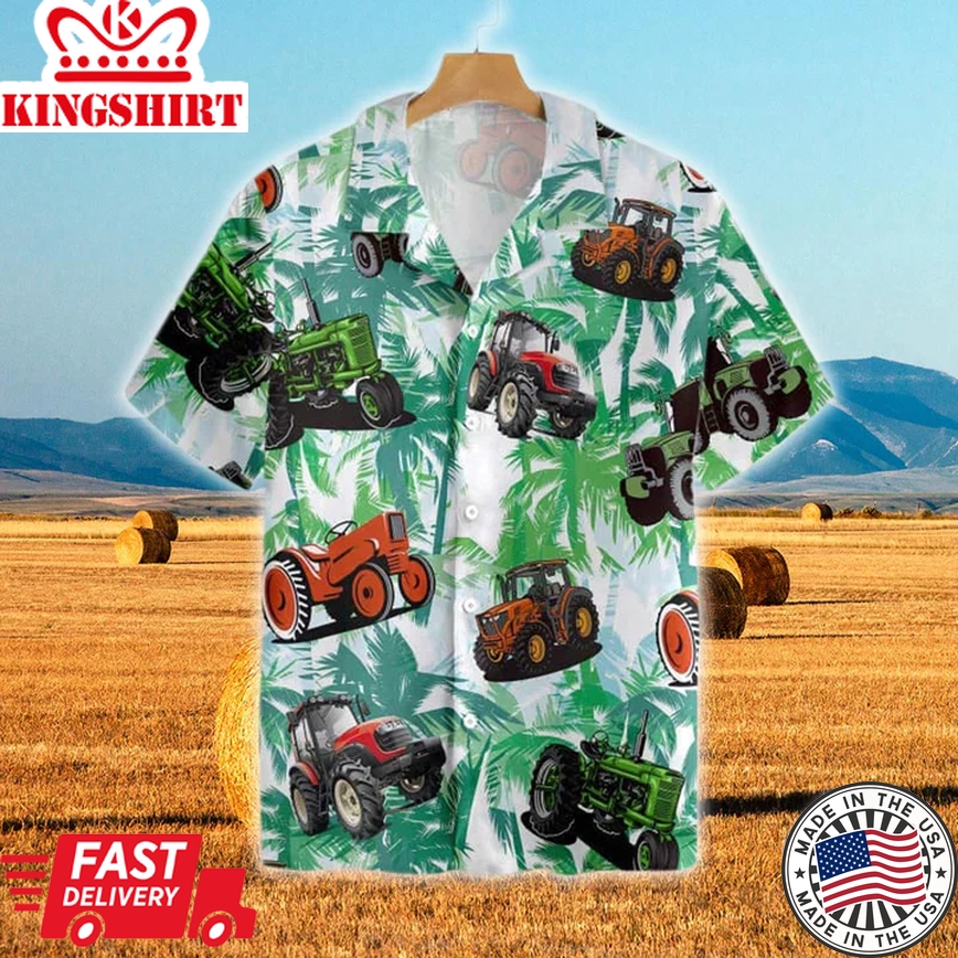 Tractors Tropical Plants All Over Printed 3D Trendy Hawaiian Shirt, Trendy Hawaiian Shirt Gift For Men And Women