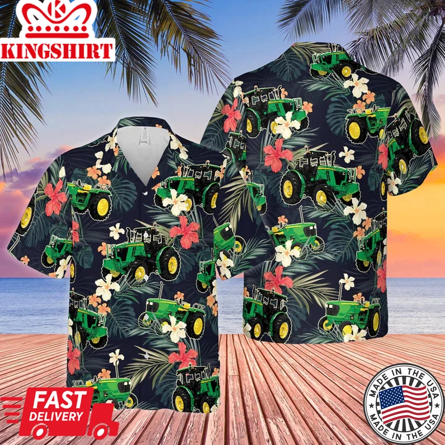 Tractors Tropical Plants Dark Blue All Over Printed 3D Trendy Hawaiian Shirt