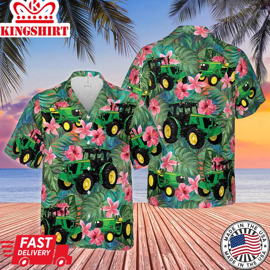 Tractors Tropical Plants Flower Green All Over Printed 3D Trendy Hawaiian Shirt