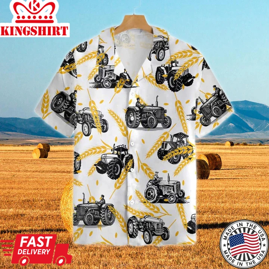 Tractors Wheats Short-Sleeve Trendy Hawaiian Shirt For Men, Women