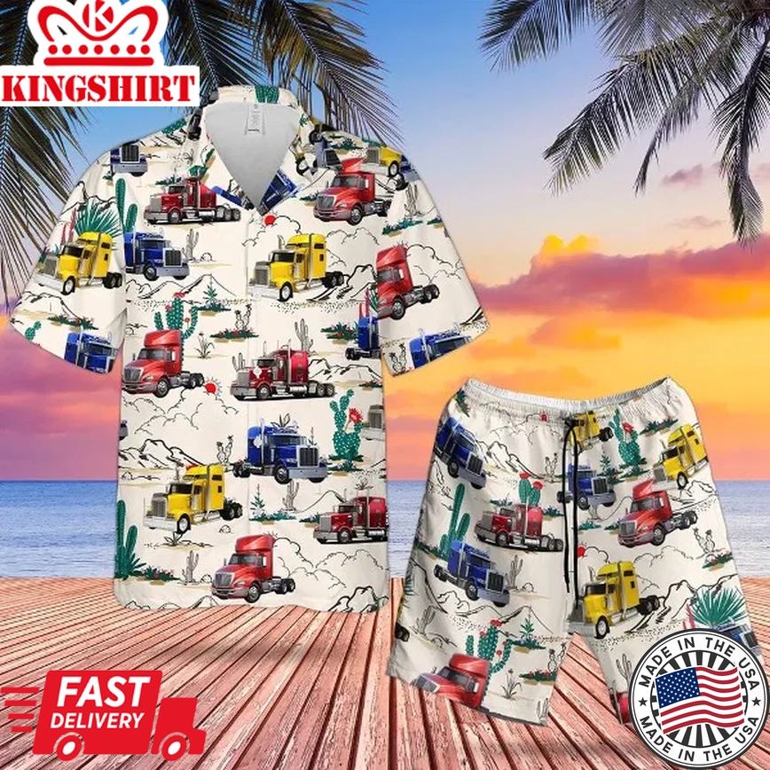 Trailer Truck Trendy Hawaiian Shirt Set Unisex