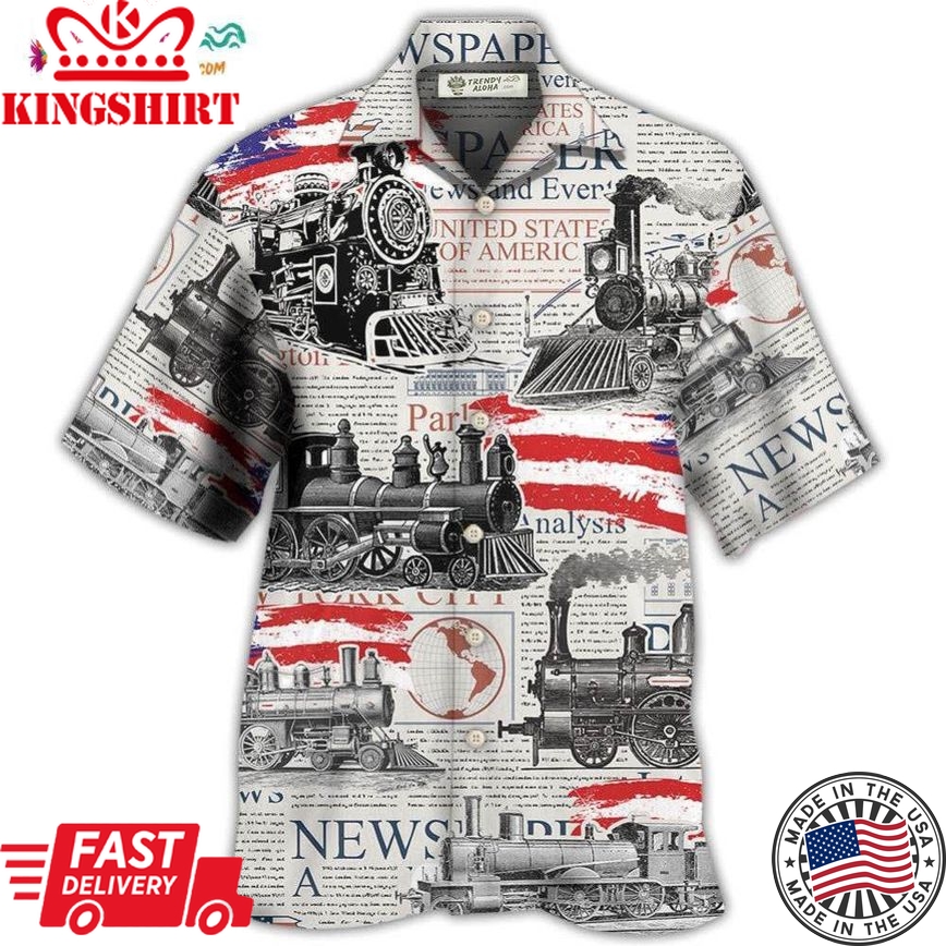 Train Independence Day Retro Train Us Flag Hawaiian Shirt