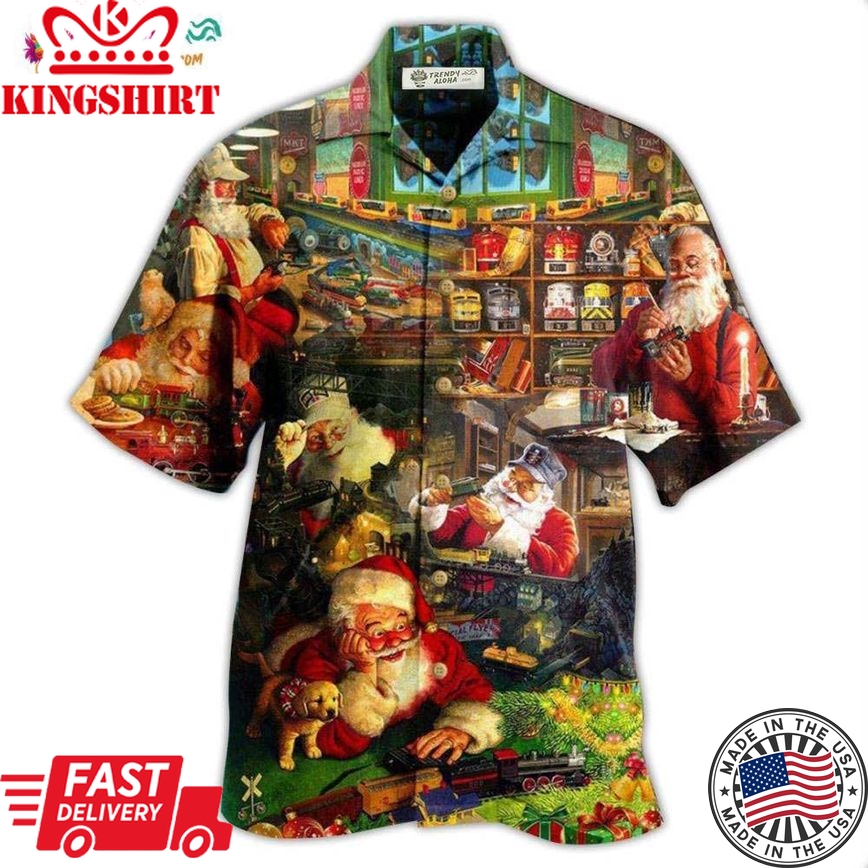 Train Merry Xmas Santa Toys Train Factory Hawaiian Shirt