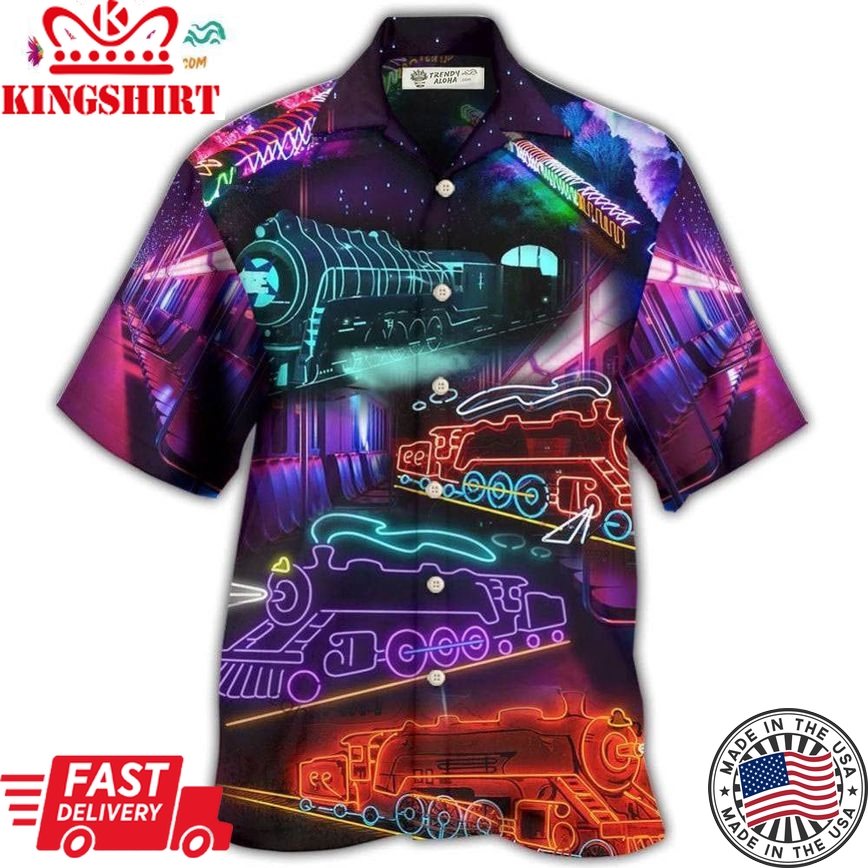 Train Neon Art Night Life Hawaiian Shirt