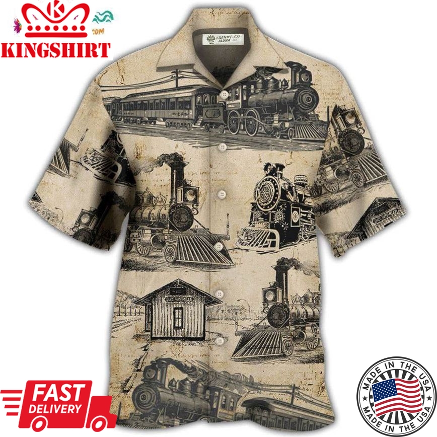 Train Vintage Art Sketch Hawaiian Shirt