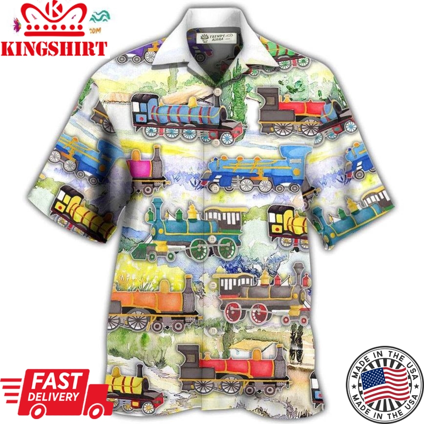 Train Watercolor Art Mountain Hawaiian Shirt