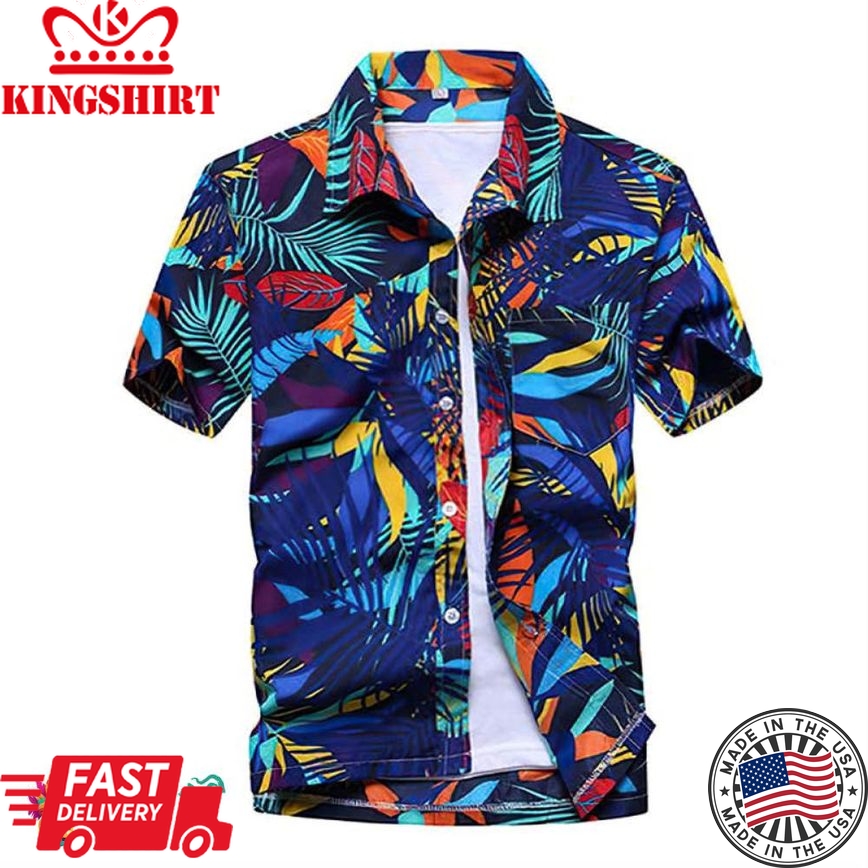 Trending Hawaiian Shirts Hawaiian Shirts Print Colorful Leaves Aloha Beach Shirts For Men