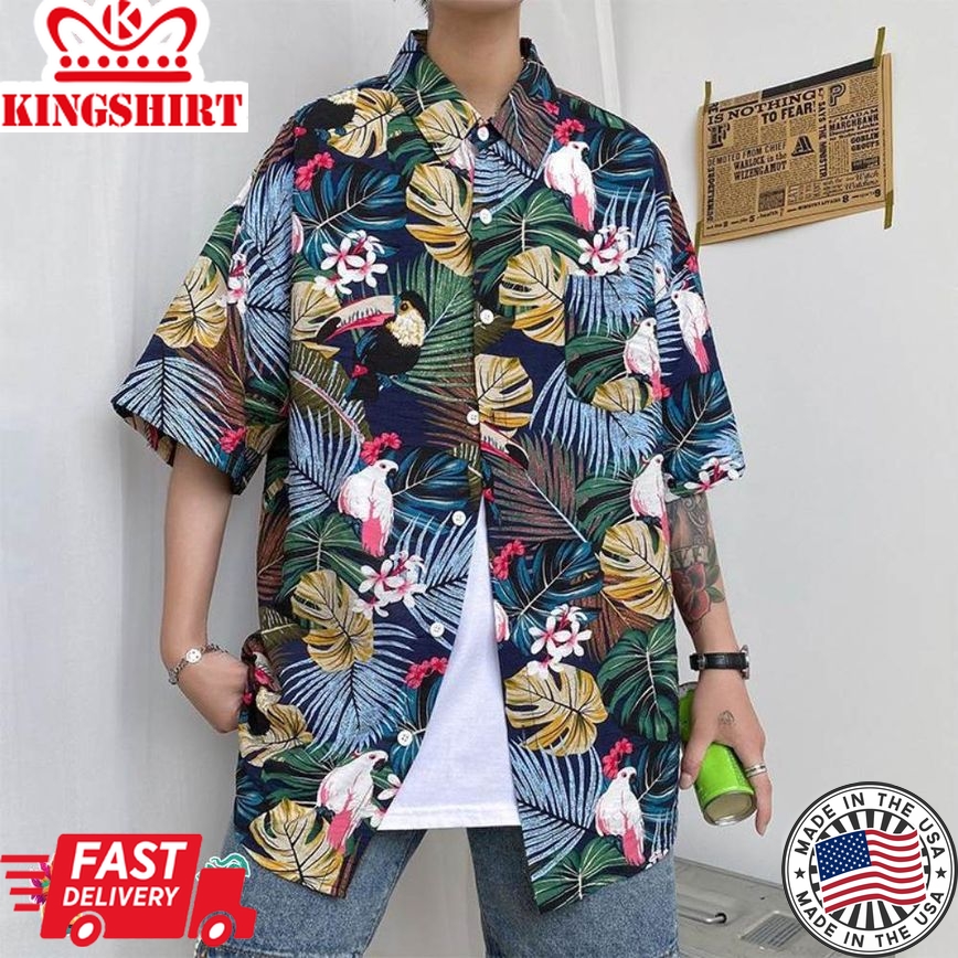 Trending Hawaiian Shirts Hawaiian Shirts Print Leaves And Birds On Black Background Aloha Beach Shirts For Men