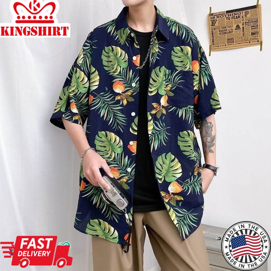 Trending Hawaiian Shirts Hawaiian Shirts Print Tropical Leaves On Black Background Aloha Beach Shirts For Men