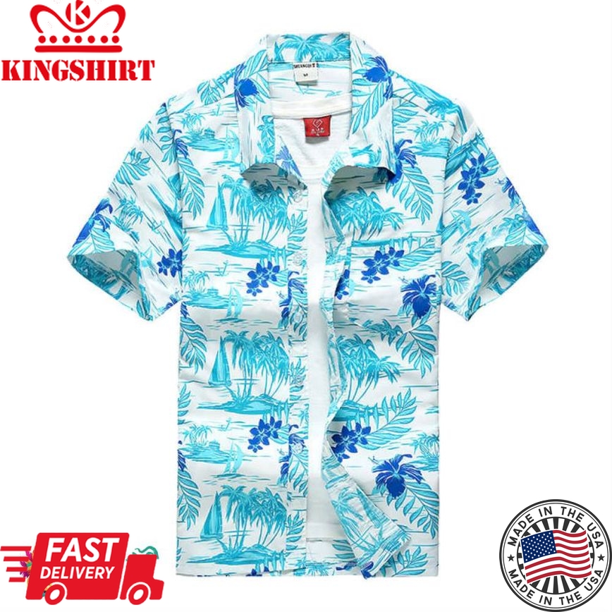 Trending Hawaiian Shirts Hawaiian Shirts Sailboat & Tree Design Aloha Beach Shirts For Men