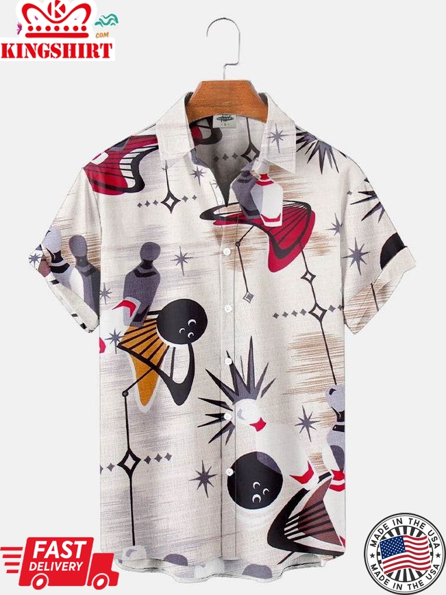 Trending Hawaiian Shirts Men's 50S Retro Atomic Bowling Print Shirt