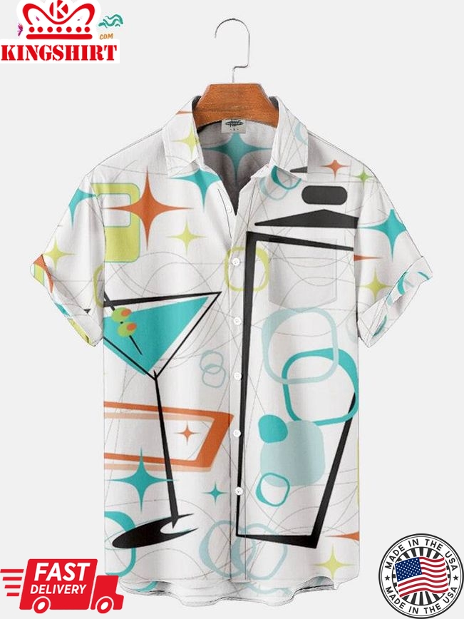 Trending Hawaiian Shirts Men's Cocktail Geometric Pattern Printed Shirt