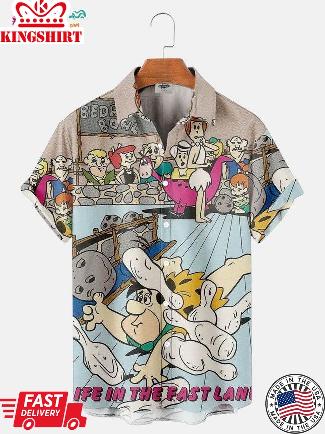 Trending Hawaiian Shirts Men's Flintstones Vintage Bowling Printed Shirt