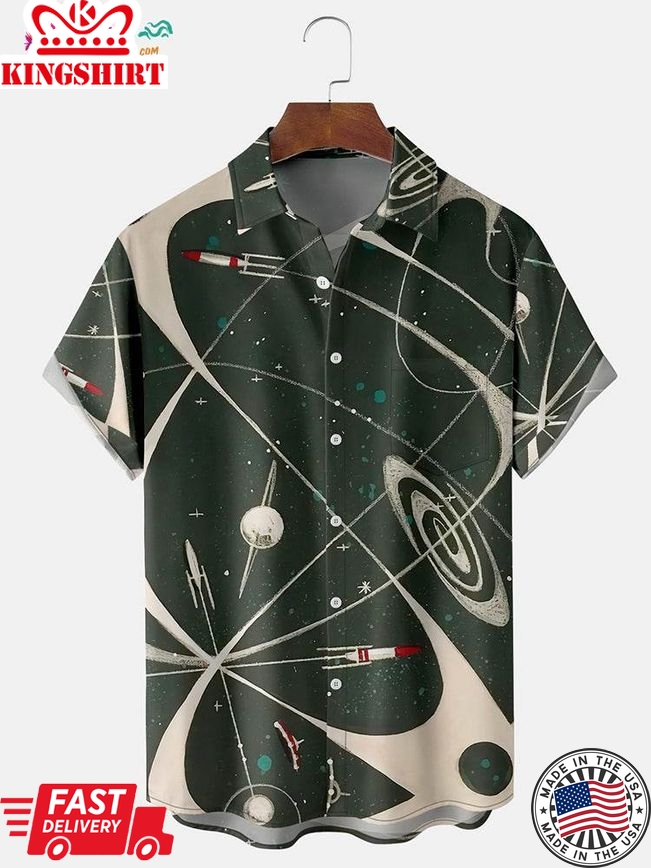 Trending Hawaiian Shirts Men's Space Geometric Pattern Printed Shirt