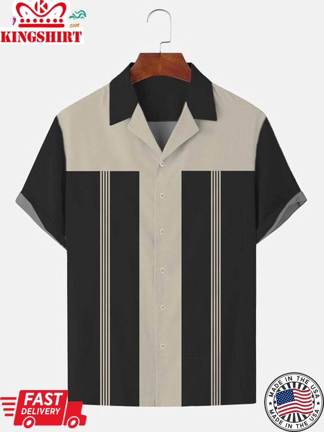 Trending Hawaiian Shirts Men's Striped Rockabilly Bowling Shirt