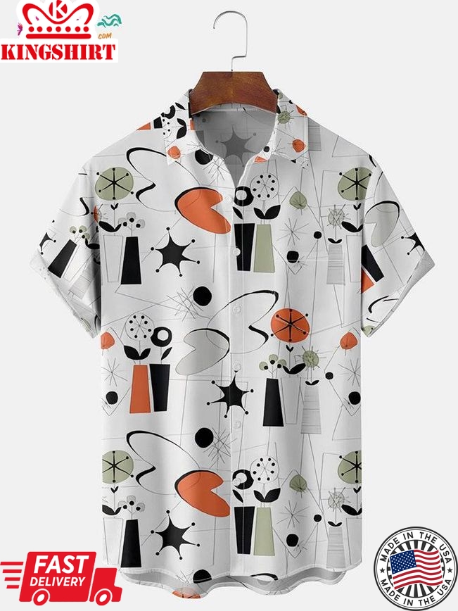 Trending Hawaiian Shirts Men's Vinatge Geometric Pattern Printed Shirt