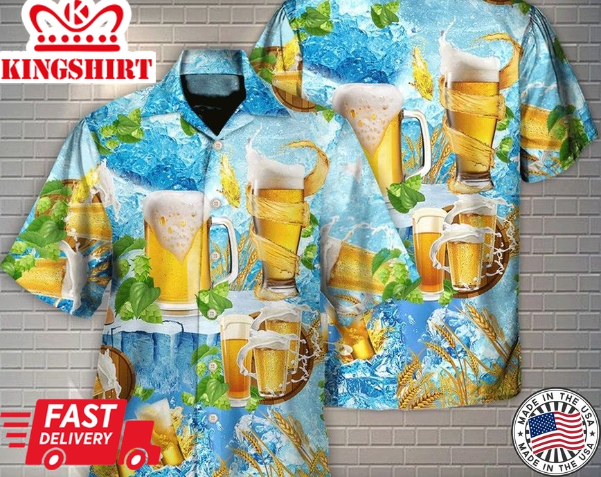 Trendy Hawaiian Shirt Beer Make Everyone Happy, Tropical Beach Shirt Button Down Shirt, Gift For Man, Dad Gift, Hawaiian Set Gift.