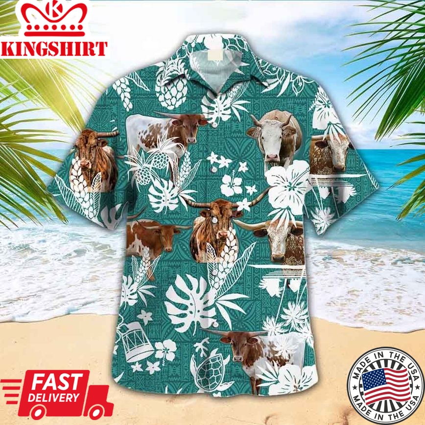 Trendy Hawaiian Shirt For Farm Lovers - Texas Longhorn Cow Trendy Hawaiian Shirt