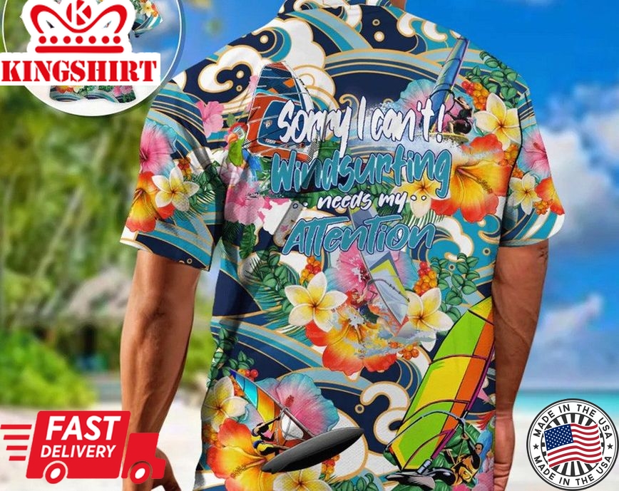 Trendy Hawaiian Shirt Theme Windsurfing, Gifts For Bachelor Party, Hawaiian Set Gift, Inspirational Aloha Shirt, Gift For Family, Hawaii Style.