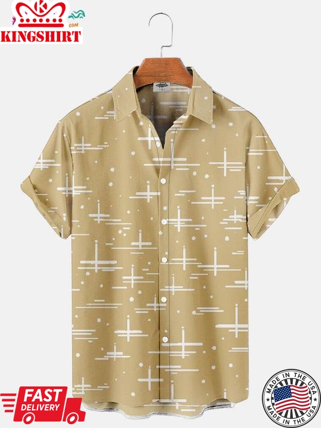 Trendy Men's Aloha Shirt - Atomic Geometry Print, Perfect for a Casual Day Out or Beach Vacation