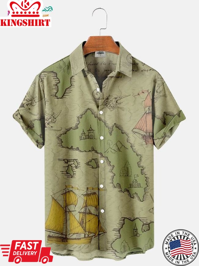 Trendy Men's Aloha Shirt - Perfect for Casual Occasions with a Map Geometry Print