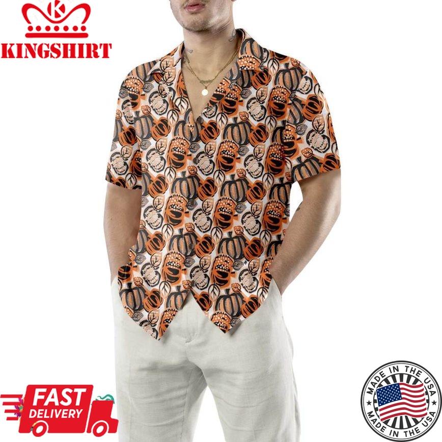 Trendy Painted Thanksgiving Pumpkin Hawaiian Shirt, Thanksgiving Hawaiian Shirt For Men