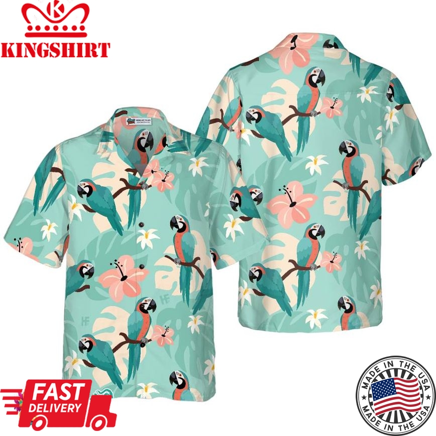 Trendy Parrots And Tropical Leaves Hawaiian Shirt